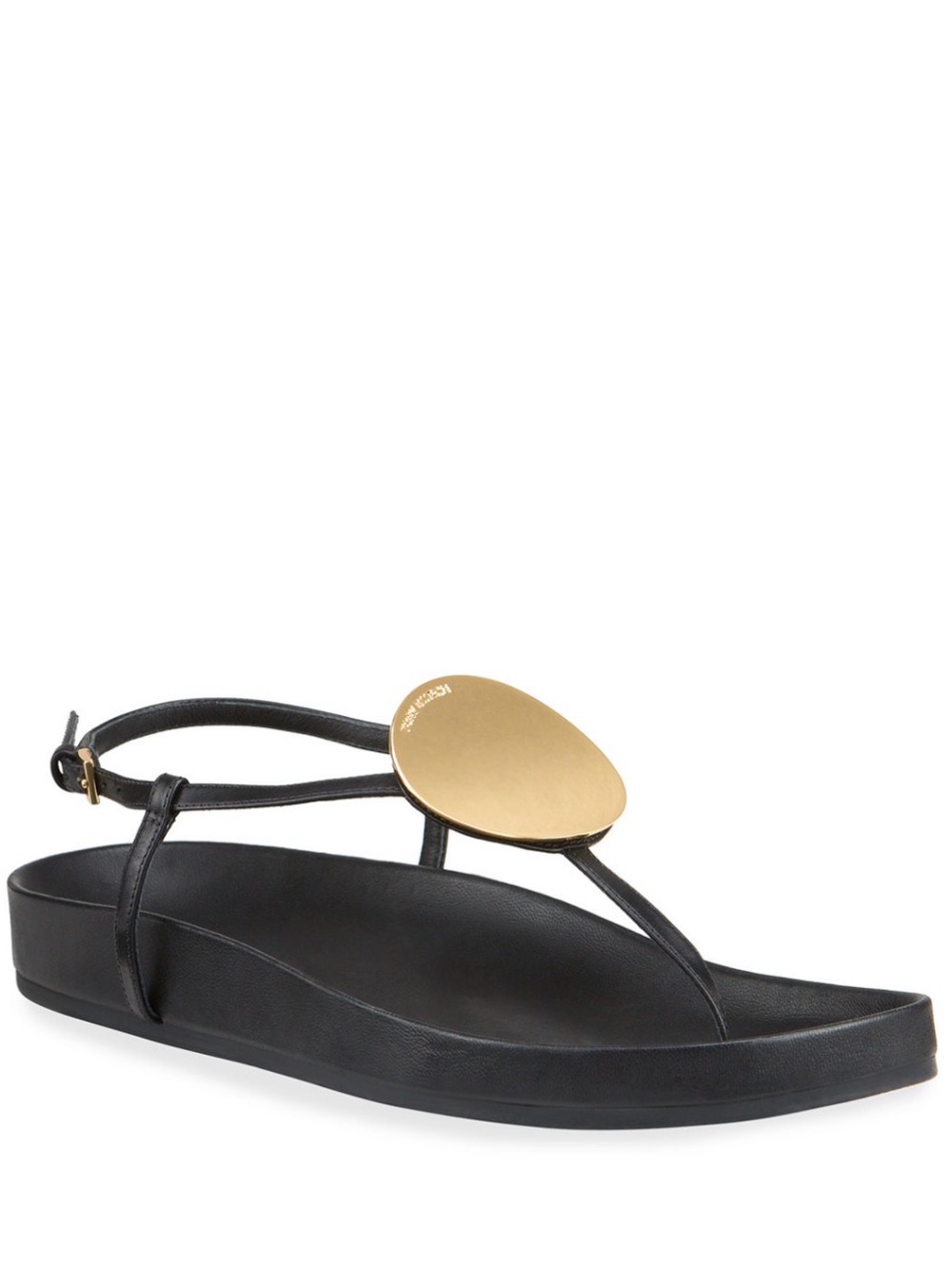Tory Burch Black Leather Thong Sandal with Gold Disc AUTHENTIC